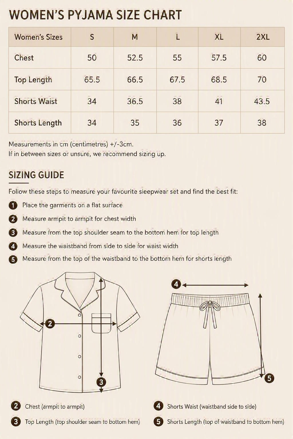 Women's Pyjama Size Chart