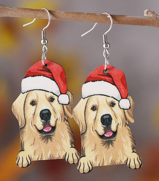 Golden Retriever Christmas Earrings with Santa hat