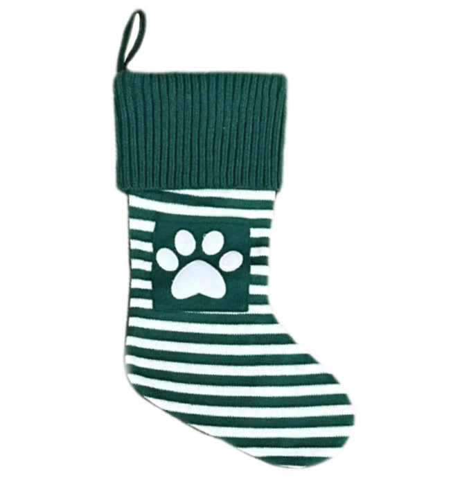 Knitted Paw Print Christmas Stocking